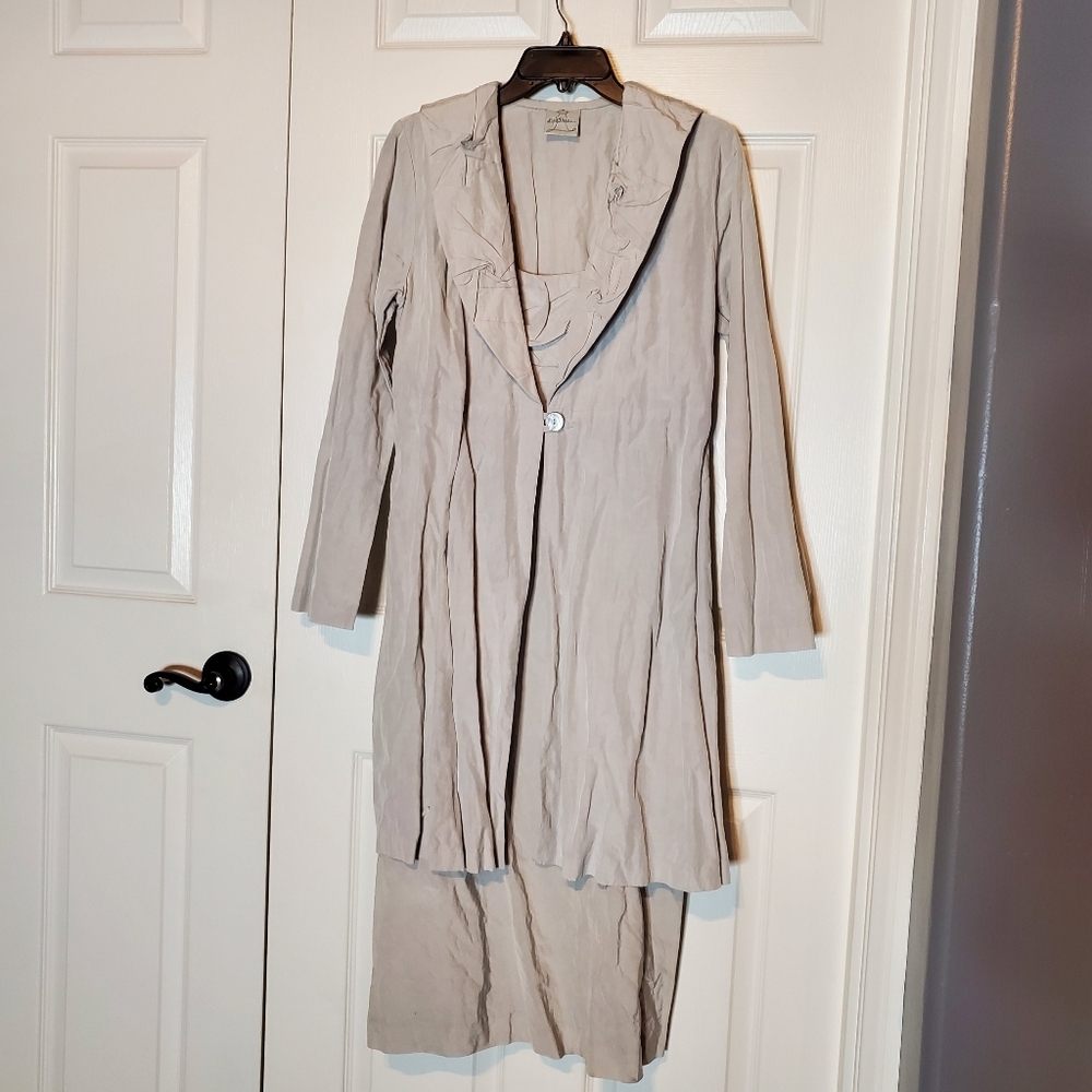 Spirit House Midi Dress & Jacket Set Size Small Gray Sleeveless Textured Details